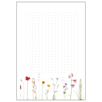 Notizblock mit farbenfrohem Wiesenmotiv, zart gepunktet