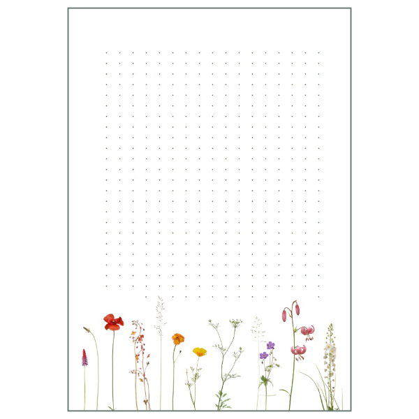 Notizblock mit farbenfrohem Wiesenmotiv, zart gepunktet