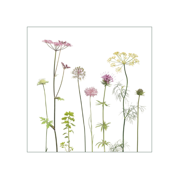 Fliesenaufkleber mit zartem Wiesenmotiv in rosa und grün auf weißem Hintergrund